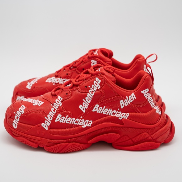 size 8 us 41eu - Balenciaga Triple S All Over Tomato Red White Allover Print - Picture 4 of 14